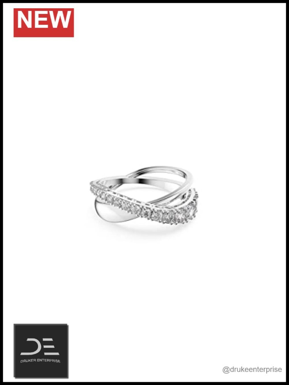 Swarovski Crystal Spiral Ring Rhodium Finish Size 52 Women's Band